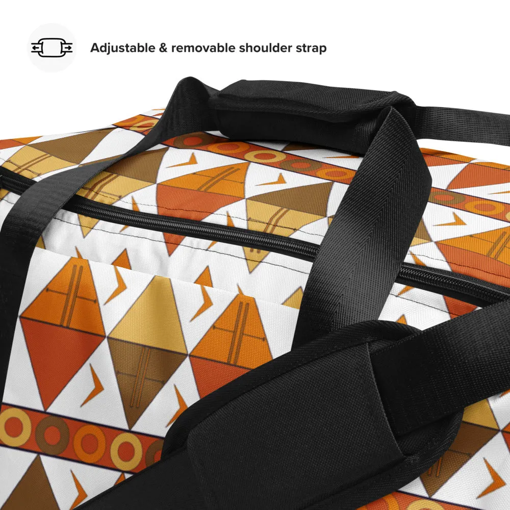African Tribal Print Duffel Bag - Earthy/White