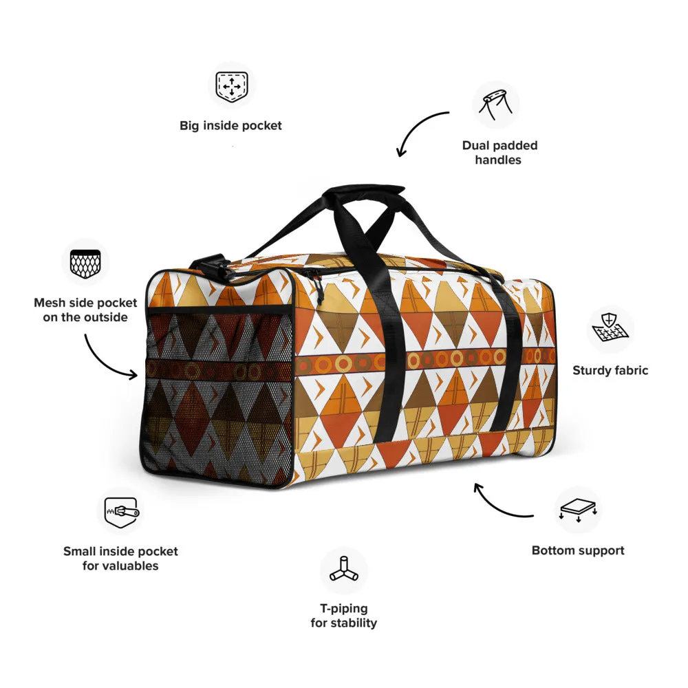 African Tribal Print Duffel Bag - Earthy/White