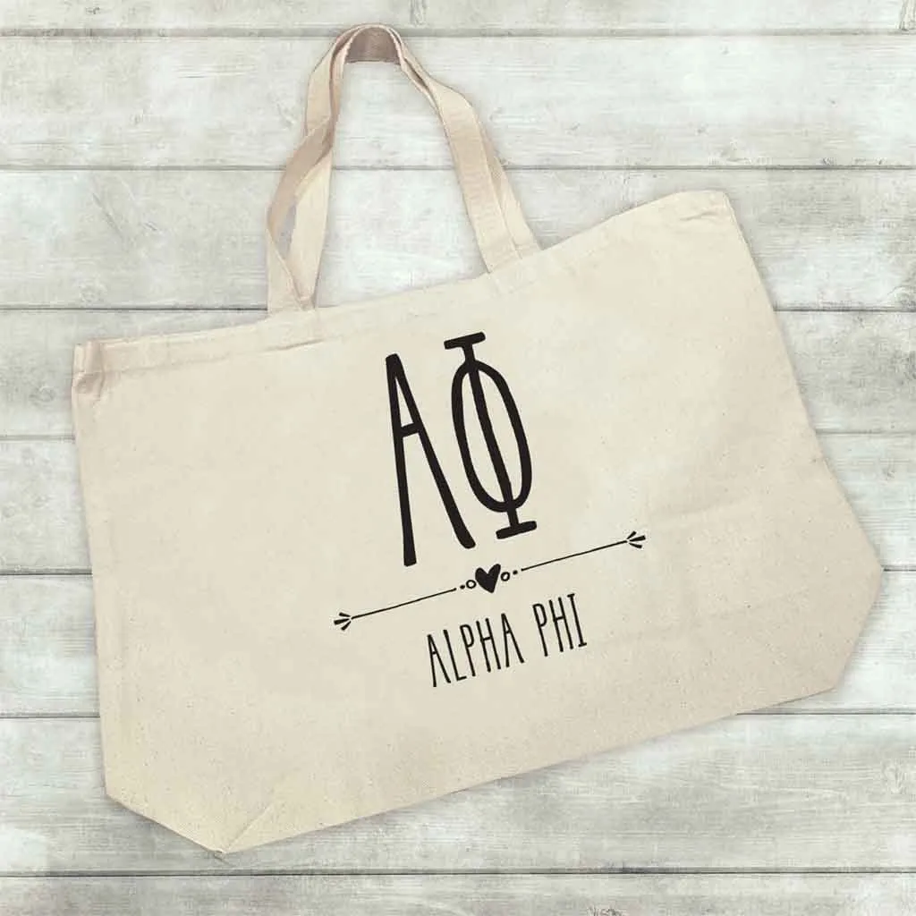 Alpha Phi Stylized Sorority Greek Letters Printed Canvas Bag
