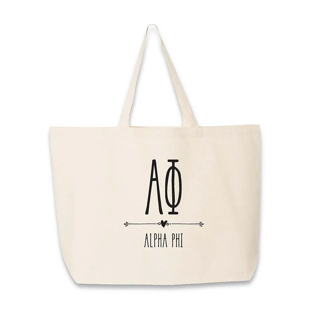 Alpha Phi Stylized Sorority Greek Letters Printed Canvas Bag