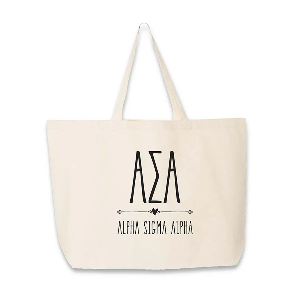 Alpha Sigma Alpha Stylized Sorority Greek Letters Printed Canvas Bag