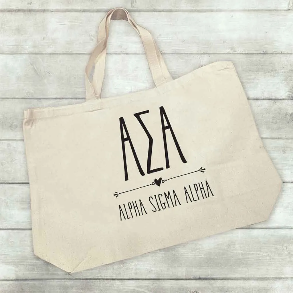 Alpha Sigma Alpha Stylized Sorority Greek Letters Printed Canvas Bag