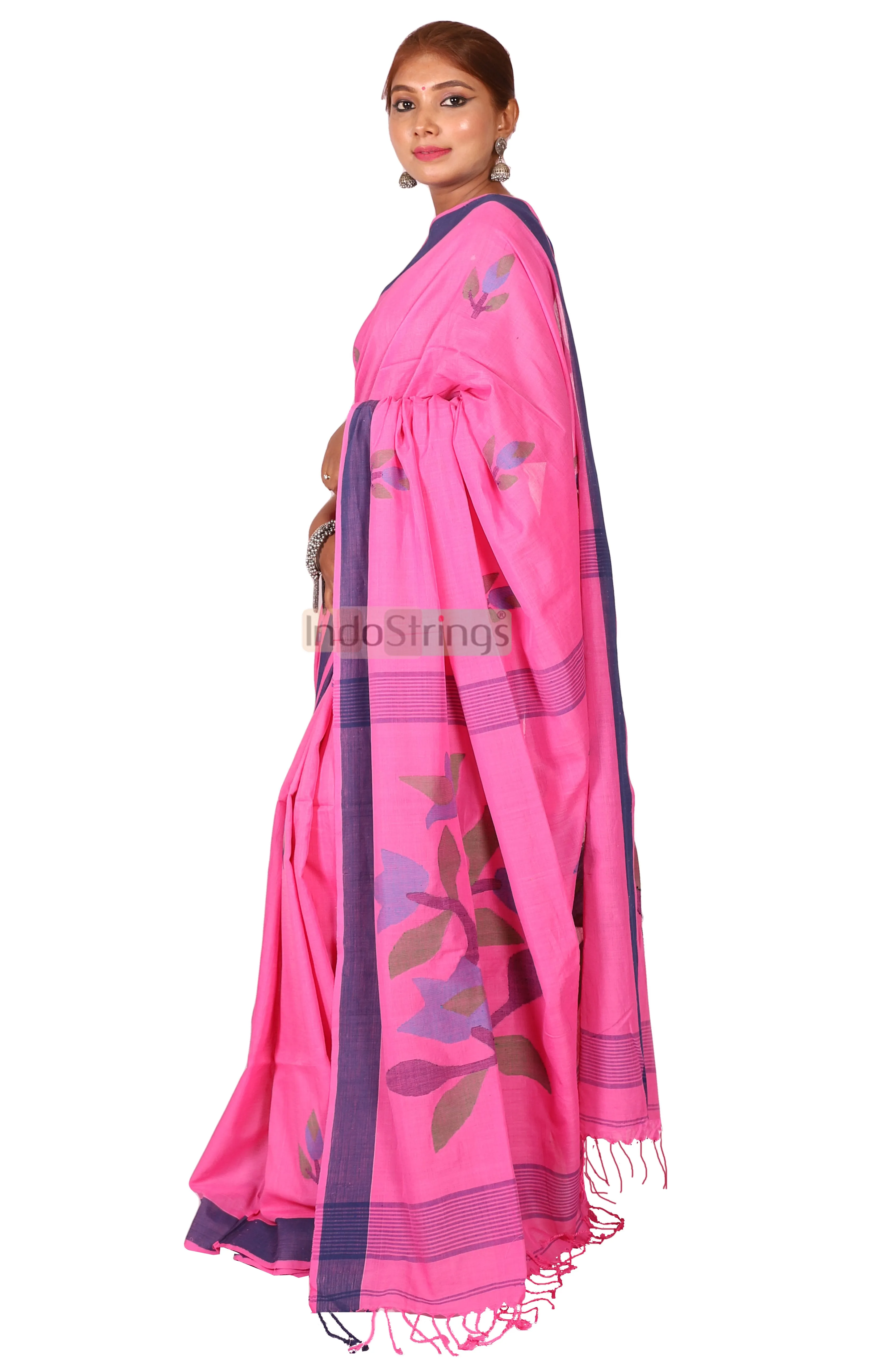 Ananta- Pure Cotton Thread Work & Zari Paar Saree (Pink)