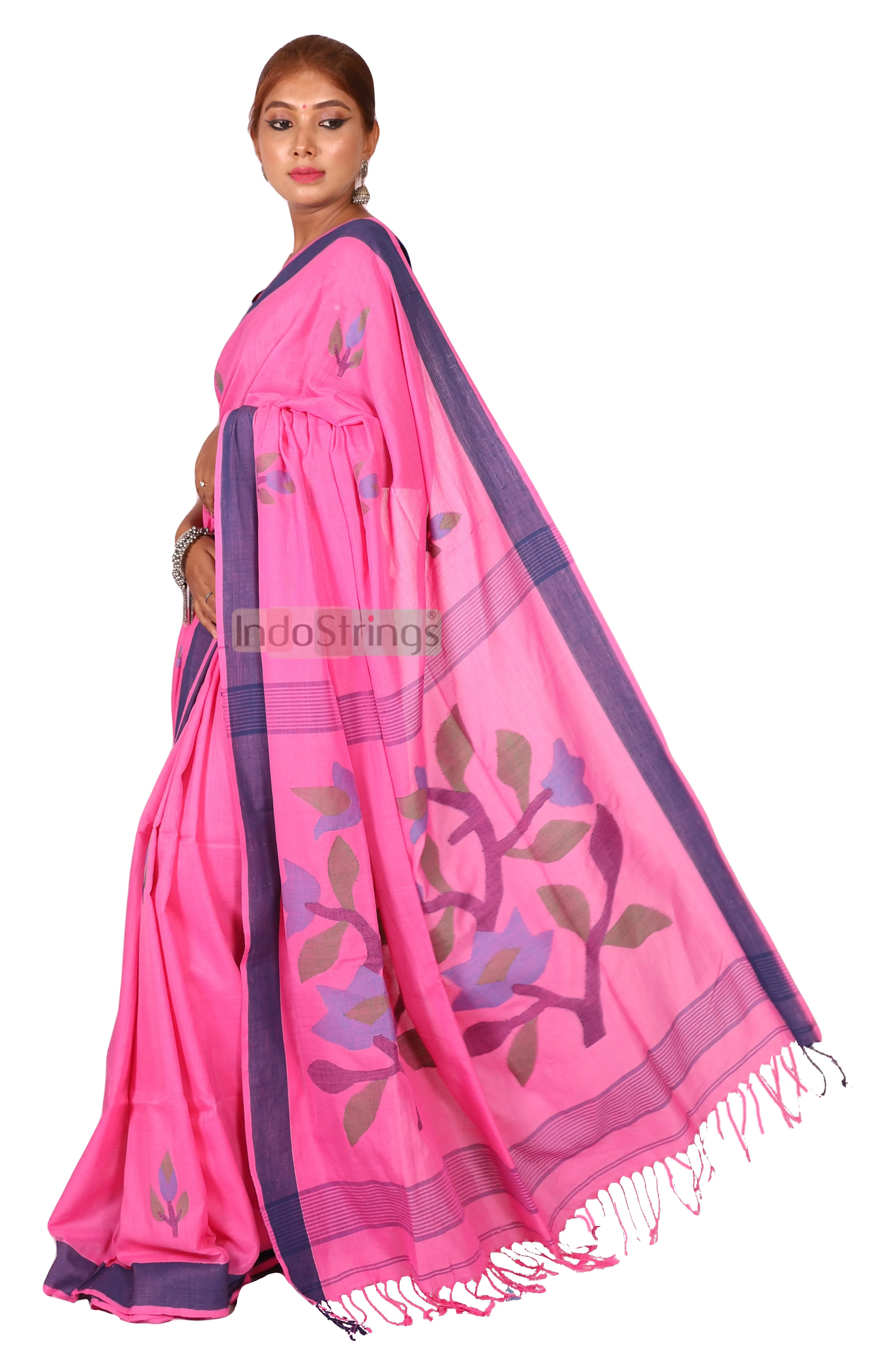 Ananta- Pure Cotton Thread Work & Zari Paar Saree (Pink)