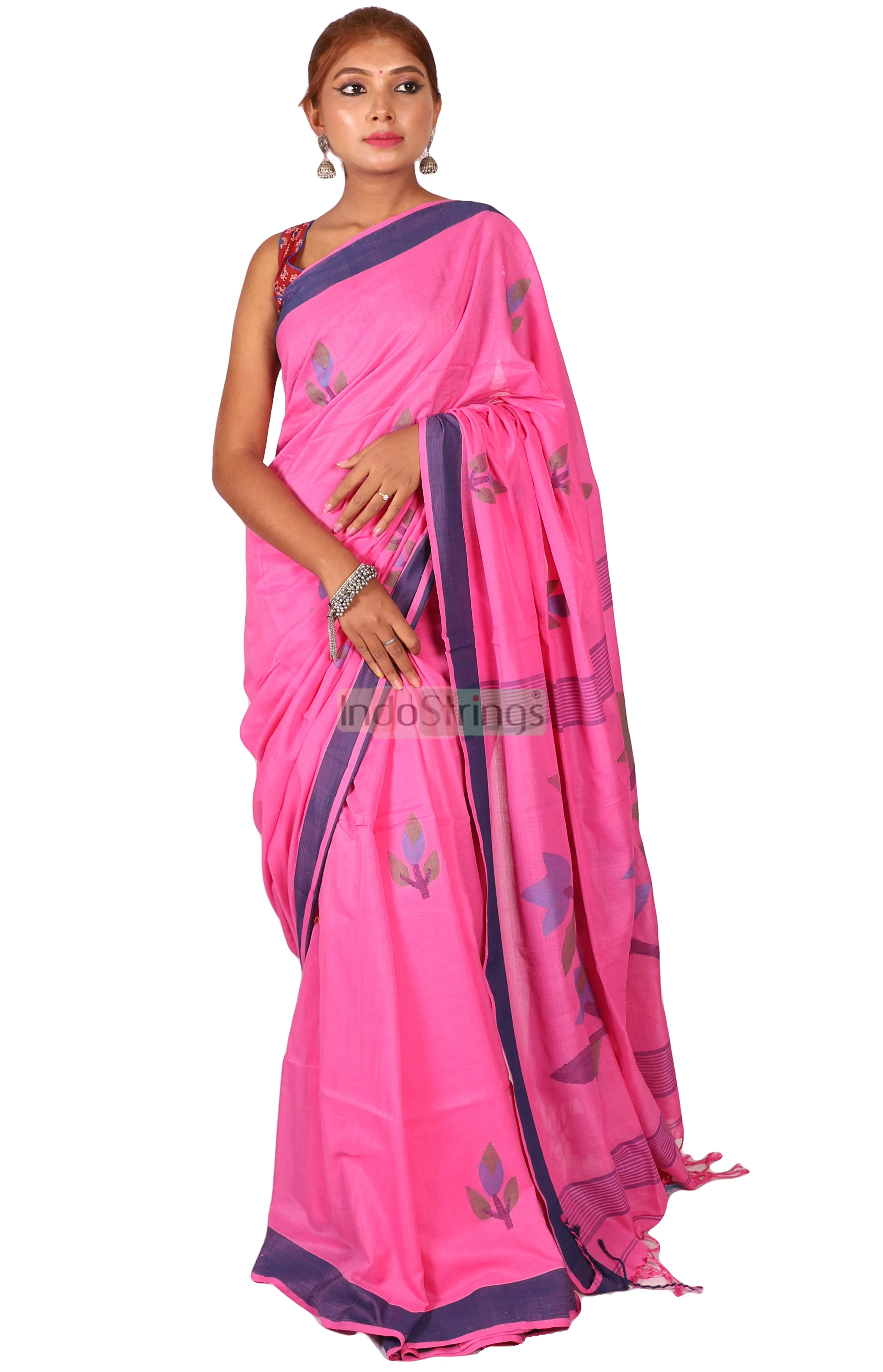 Ananta- Pure Cotton Thread Work & Zari Paar Saree (Pink)