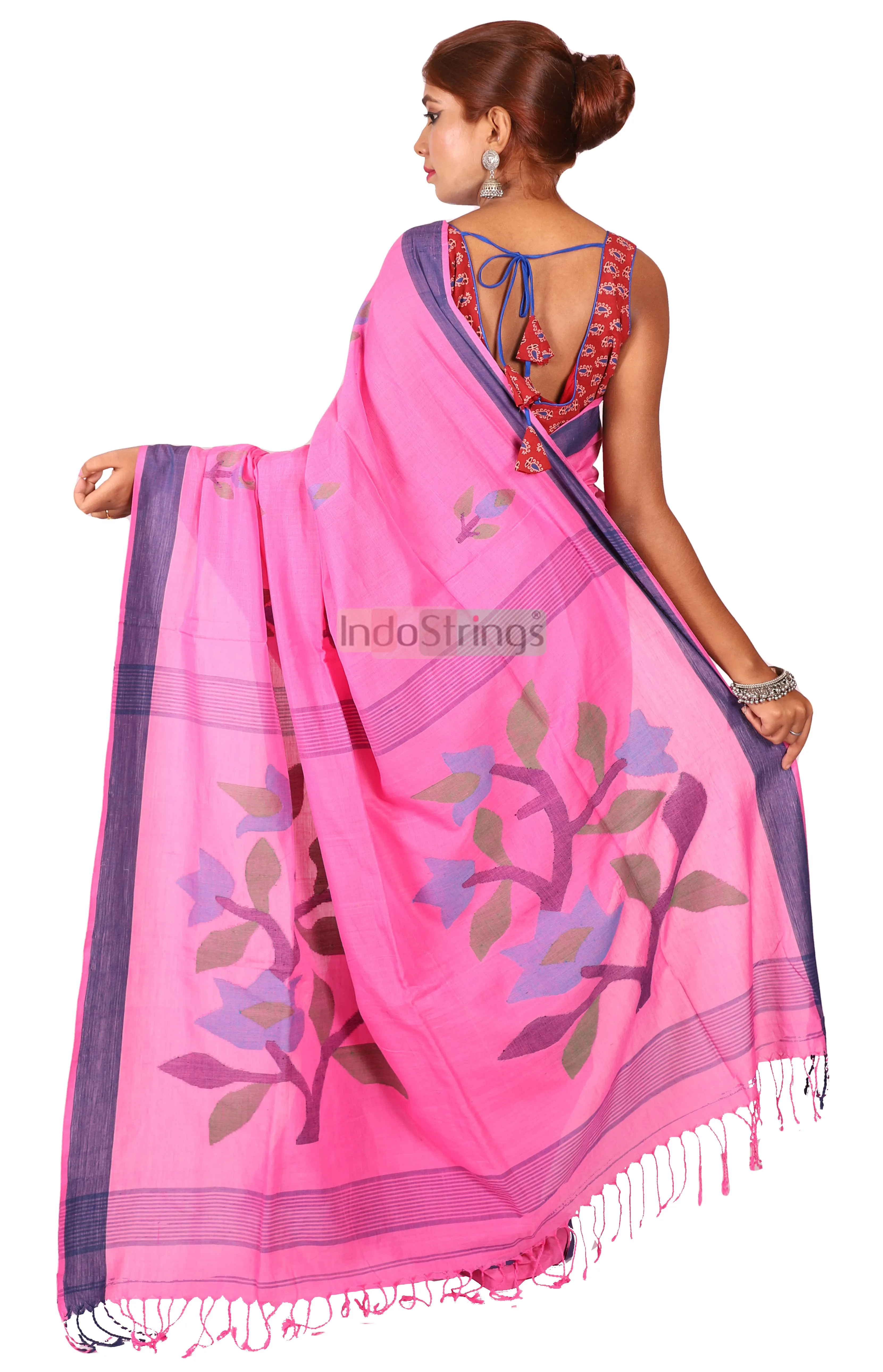 Ananta- Pure Cotton Thread Work & Zari Paar Saree (Pink)