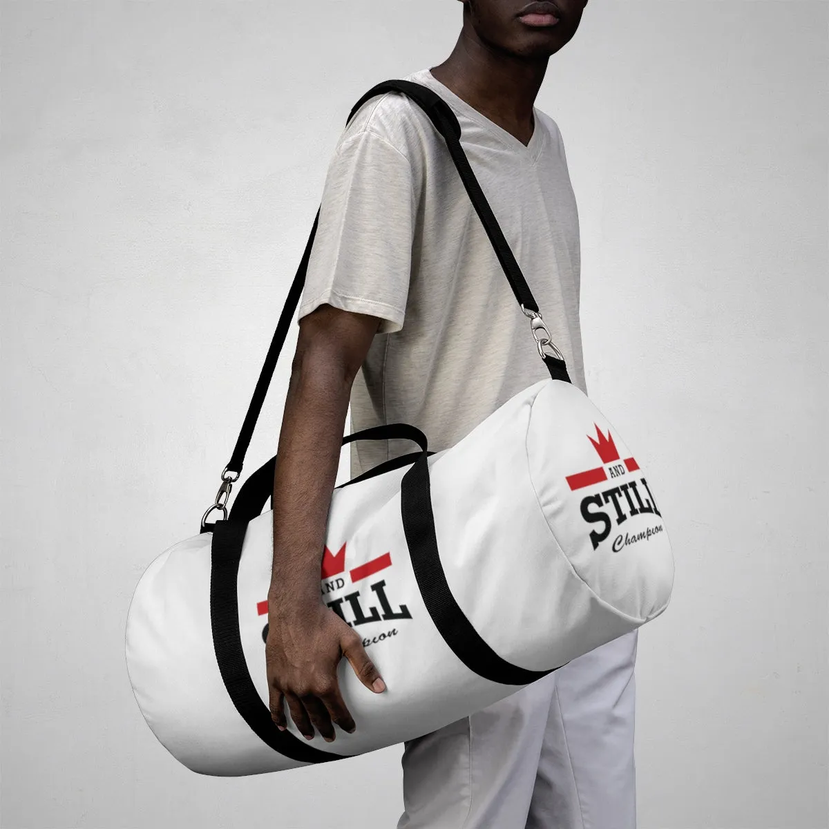 And Still Champion™ white duffle bag - small; 19" long