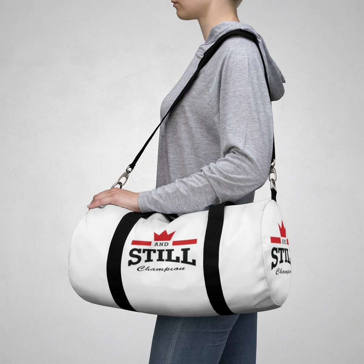 And Still Champion™ white duffle bag - small; 19" long