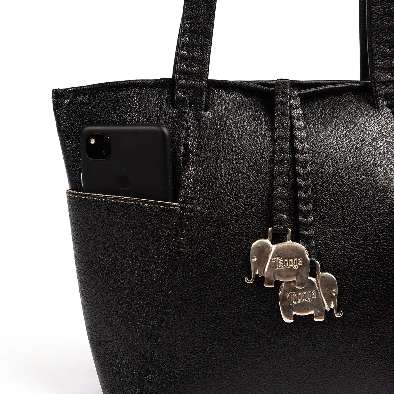 Anesu : Ladies Leather Shopper Handbag in Black Cayak