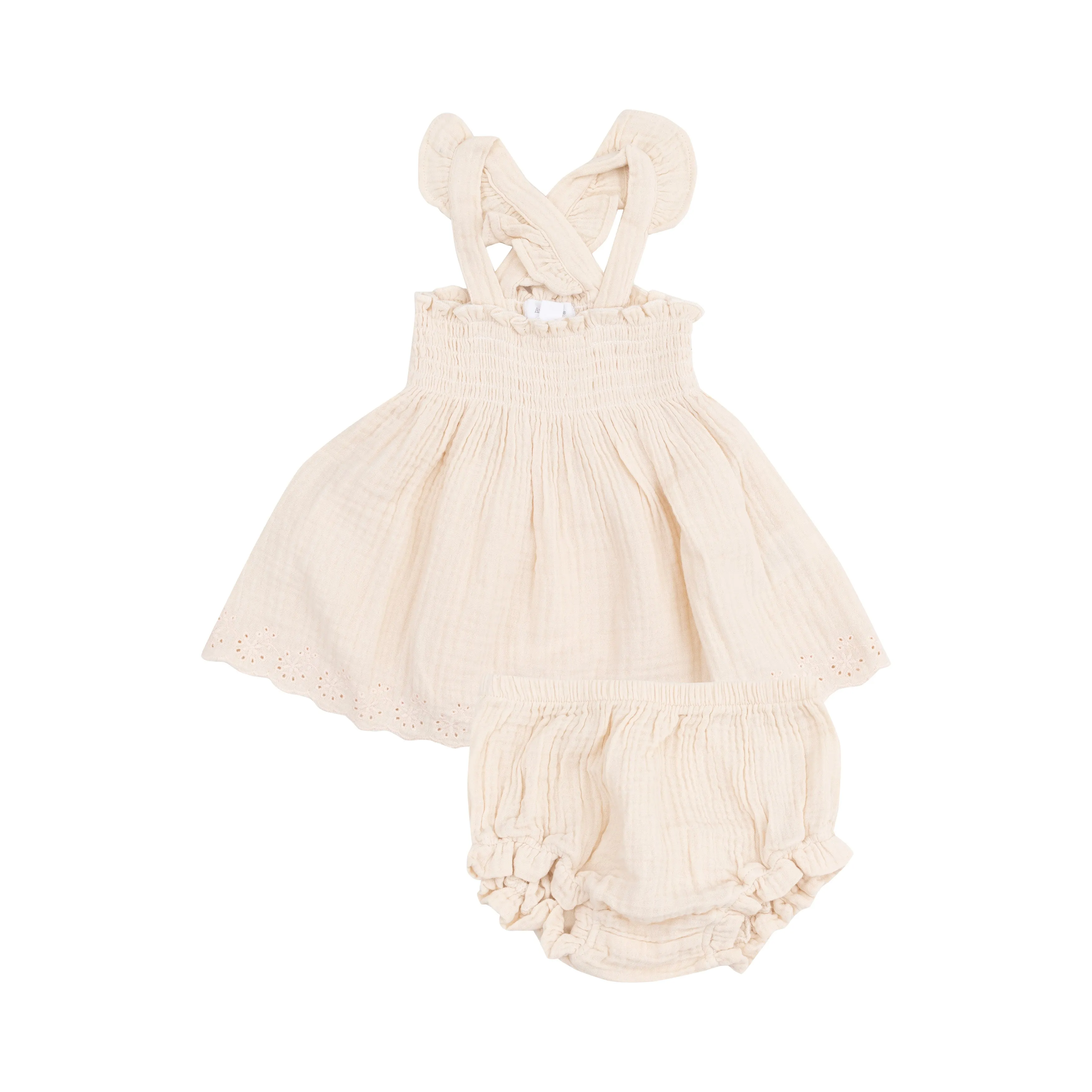 Angel Dear || White Swan Ruffle Strap Smocked Top & Diaper Cover