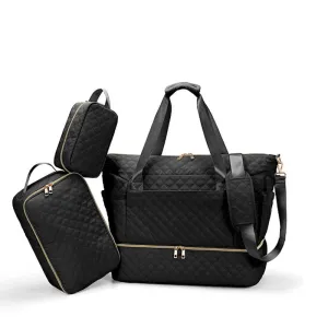 ANYMOM Mommy Diaper Bag Black Handbag 3 pcs Set with Multiple Pocket Design for Travel Outdoor Changing Fashion Mom Shoulder Bags