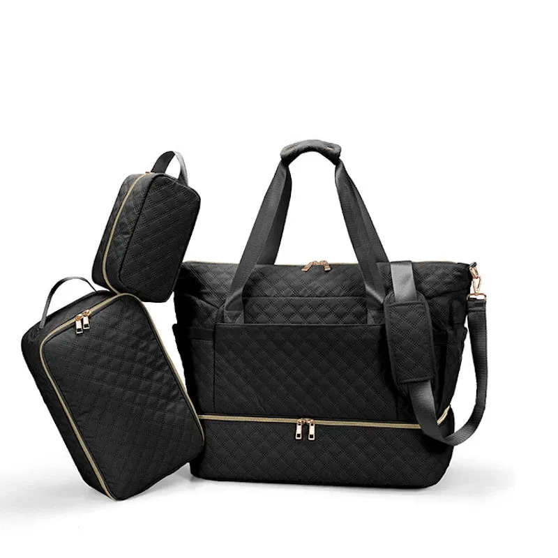ANYMOM Mommy Diaper Bag Black Handbag 3 pcs Set with Multiple Pocket Design for Travel Outdoor Changing Fashion Mom Shoulder Bags