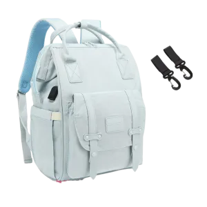 ANYMOM Mommy Diaper Bag Blue Backpack 2Pcs Stroller Hook with Internal USB Charging Port