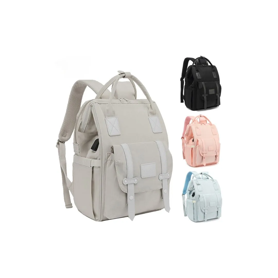ANYMOM Mommy Diaper Bag Blue Backpack 2Pcs Stroller Hook with Internal USB Charging Port