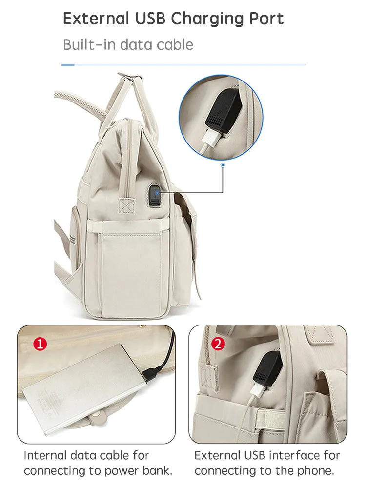 ANYMOM Mommy Diaper Bag Blue Backpack 2Pcs Stroller Hook with Internal USB Charging Port