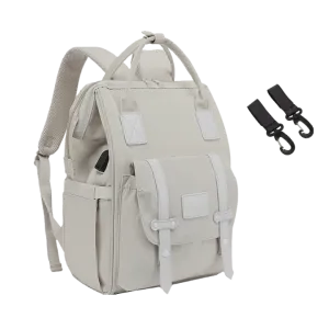 ANYMOM Mommy Diaper Bag Grey Backpack 2Pcs Stroller Hook with Internal USB Charging Port