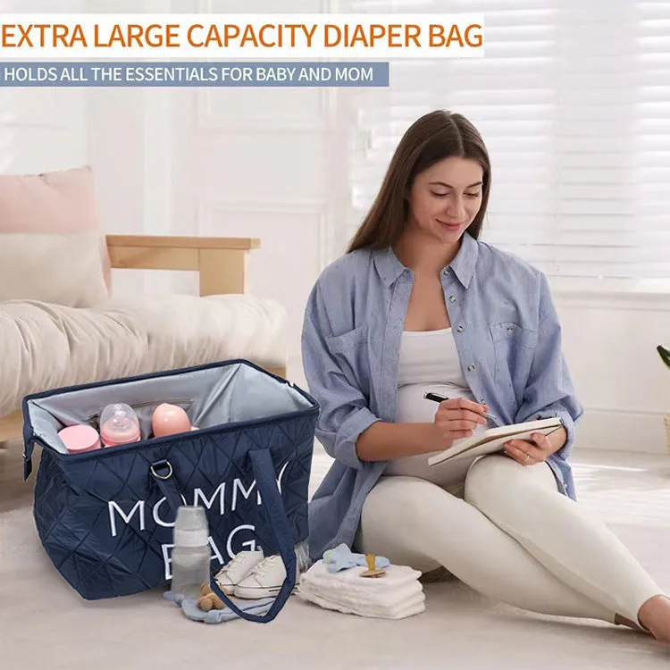 ANYMOM Mommy Diaper Bag Khaki Handbag 5 pcs set with Portable Changing Pad Adjustable and Removable Strap Diamond Pattern Maternity Bag