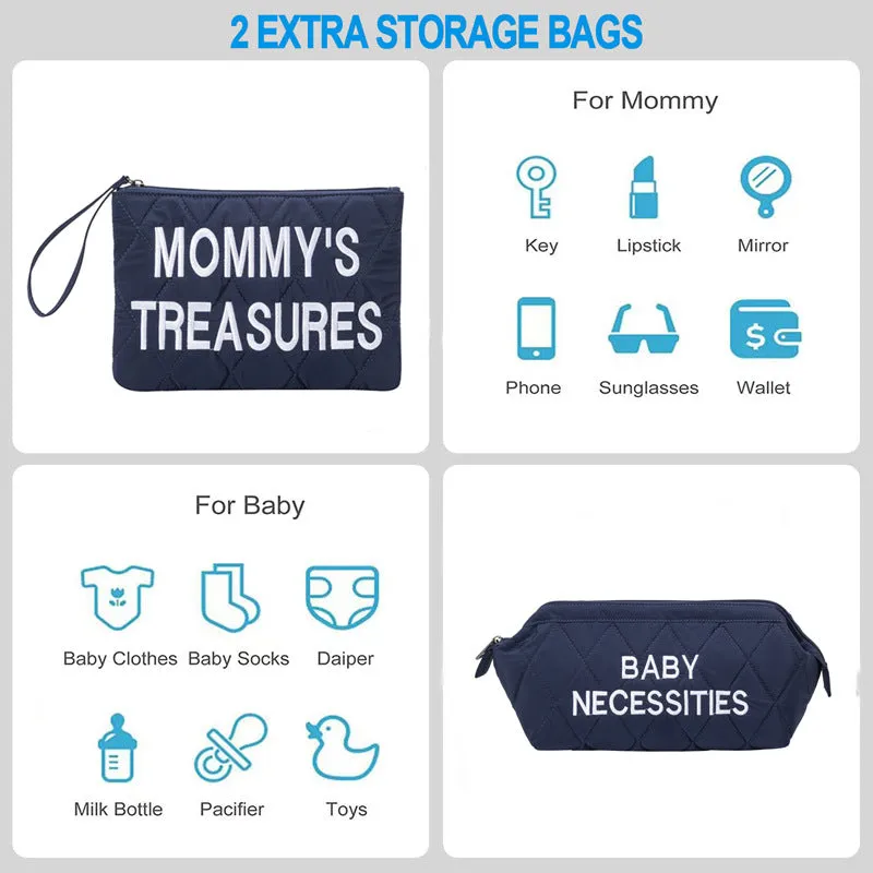 ANYMOM Mommy Diaper Bag Khaki Handbag 5 pcs set with Portable Changing Pad Adjustable and Removable Strap Diamond Pattern Maternity Bag