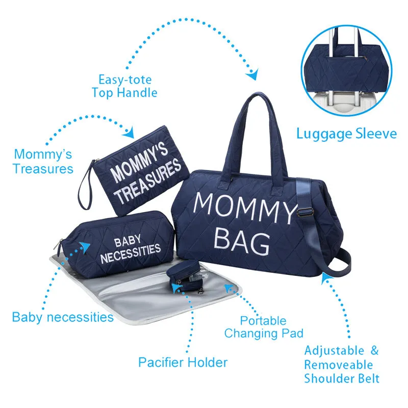 ANYMOM Mommy Diaper Bag Khaki Handbag 5 pcs set with Portable Changing Pad Adjustable and Removable Strap Diamond Pattern Maternity Bag