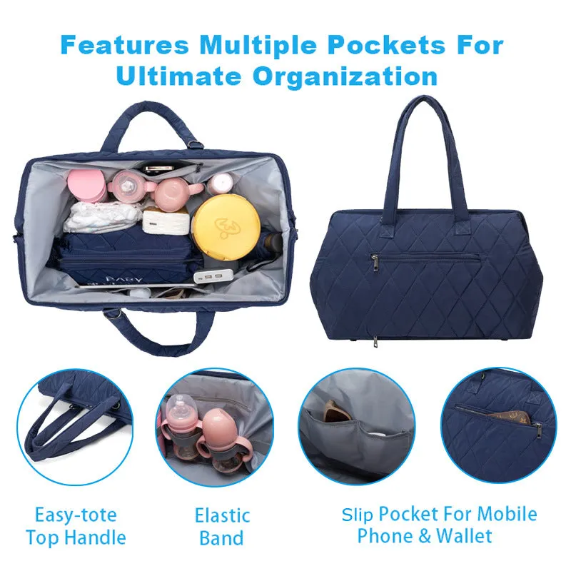 ANYMOM Mommy Diaper Bag Khaki Handbag 5 pcs set with Portable Changing Pad Adjustable and Removable Strap Diamond Pattern Maternity Bag