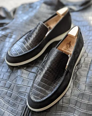 Ascot Cannes - Black Crocodile & Suede