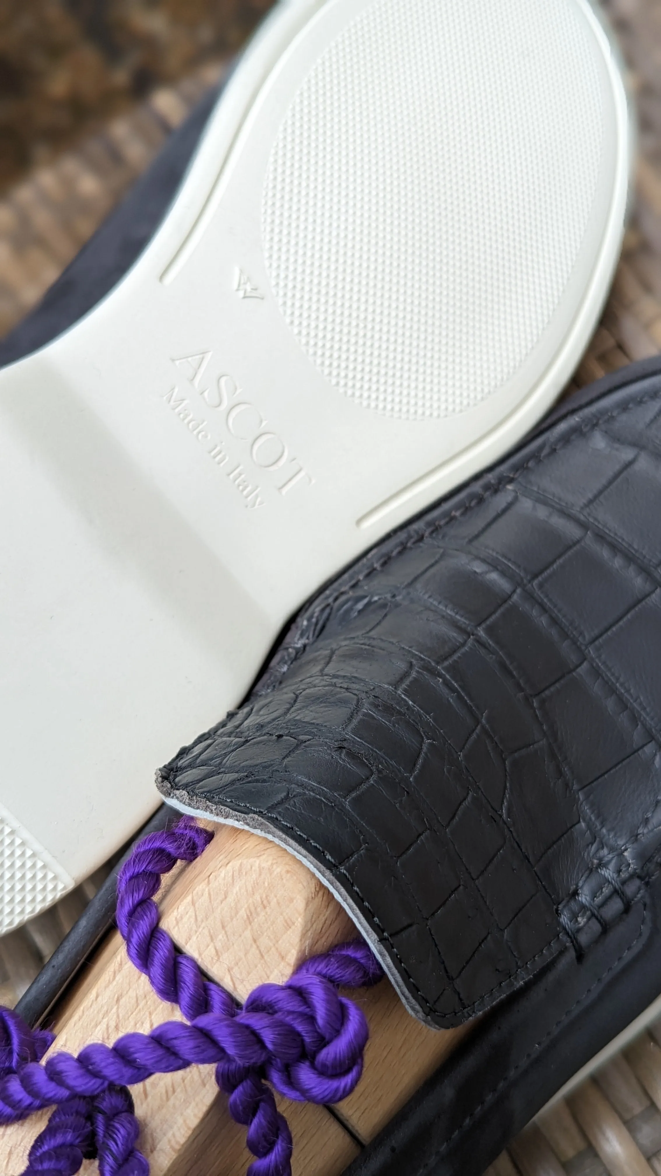 Ascot Cannes -Charcoal Grey Crocodile & Suede