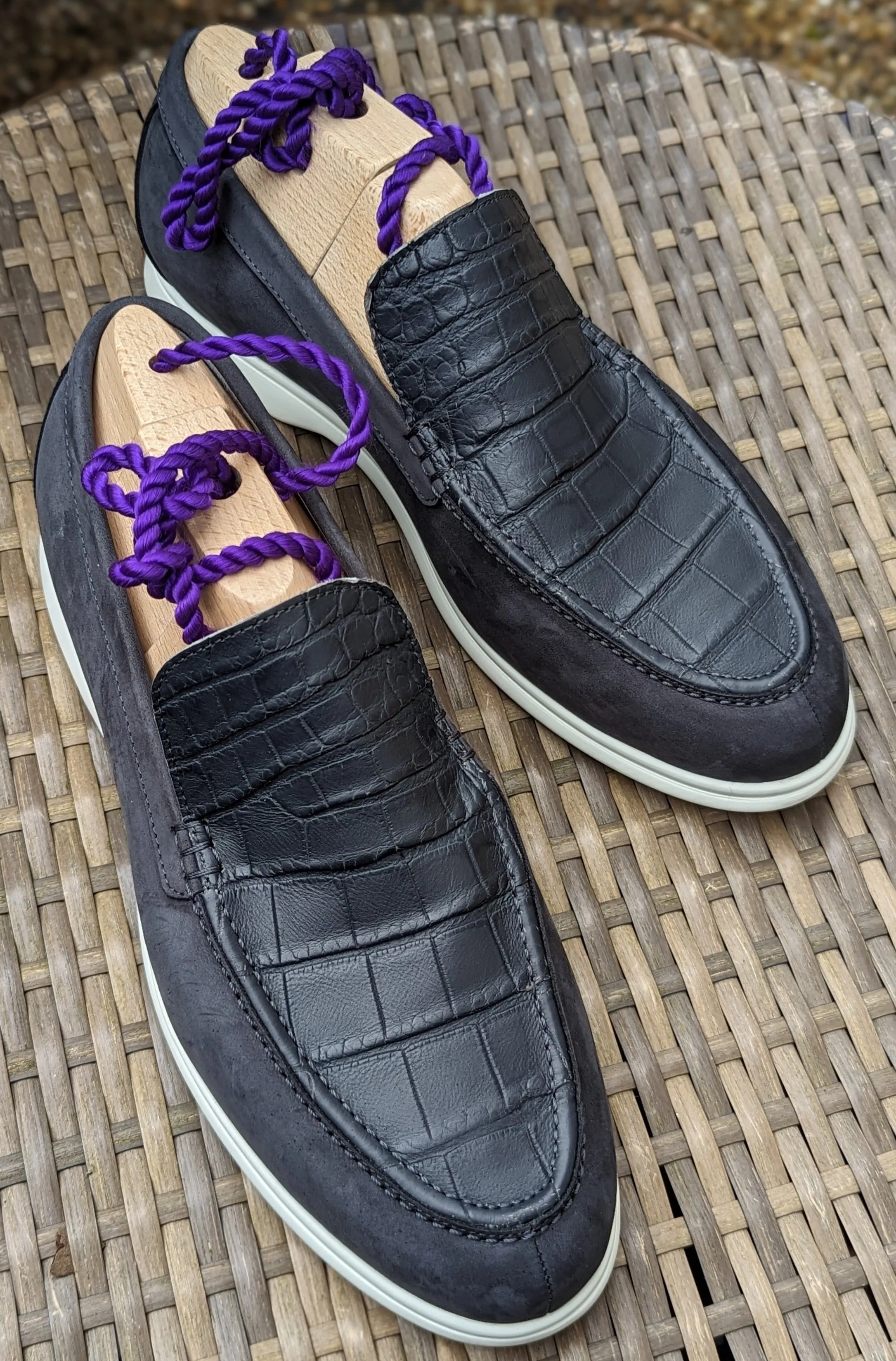 Ascot Cannes -Charcoal Grey Crocodile & Suede