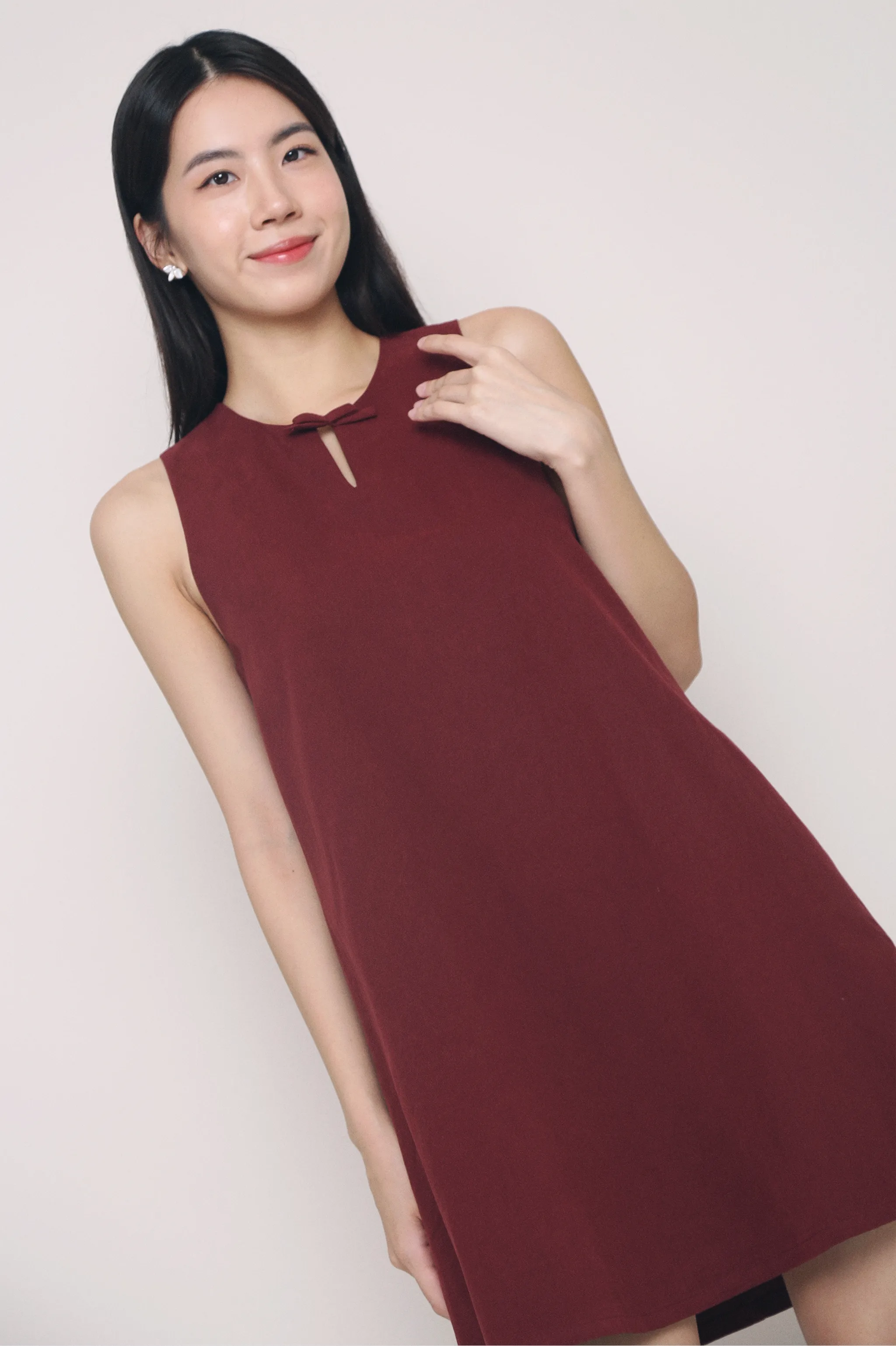 Aurelia Bow Shift Dress Burgundy