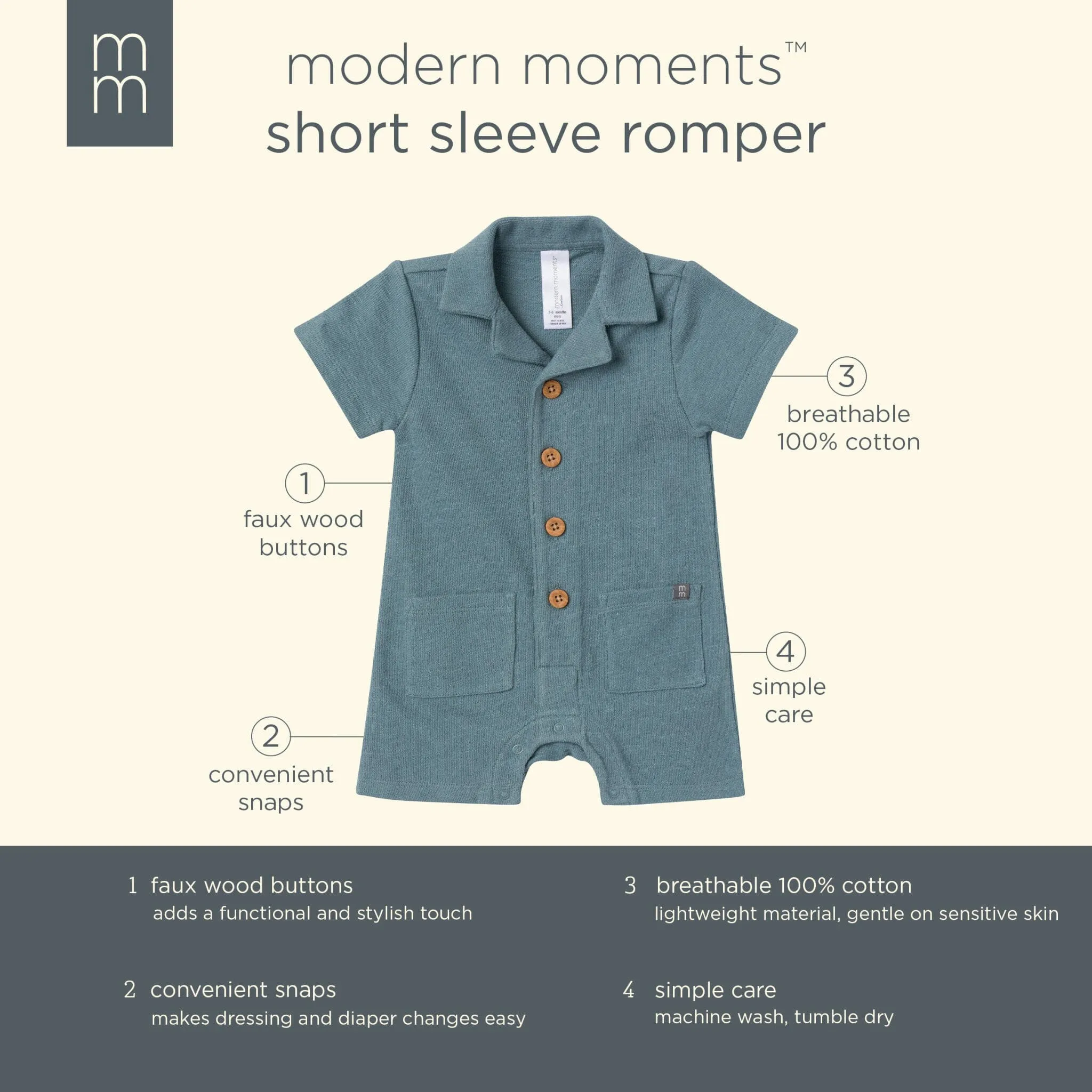 Baby Boys Teal Collared Short Sleeve Romper