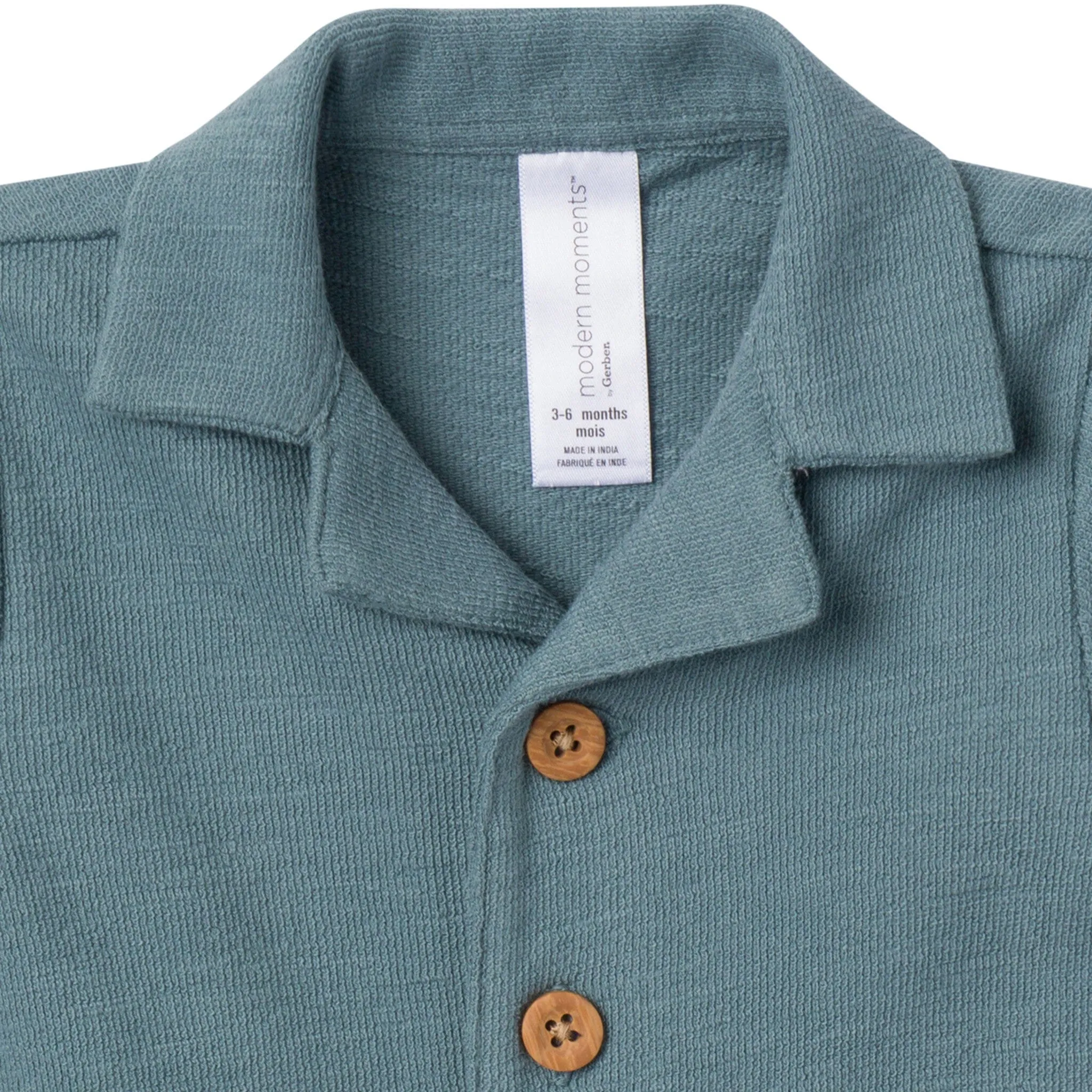 Baby Boys Teal Collared Short Sleeve Romper