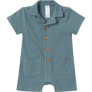 Baby Boys Teal Collared Short Sleeve Romper