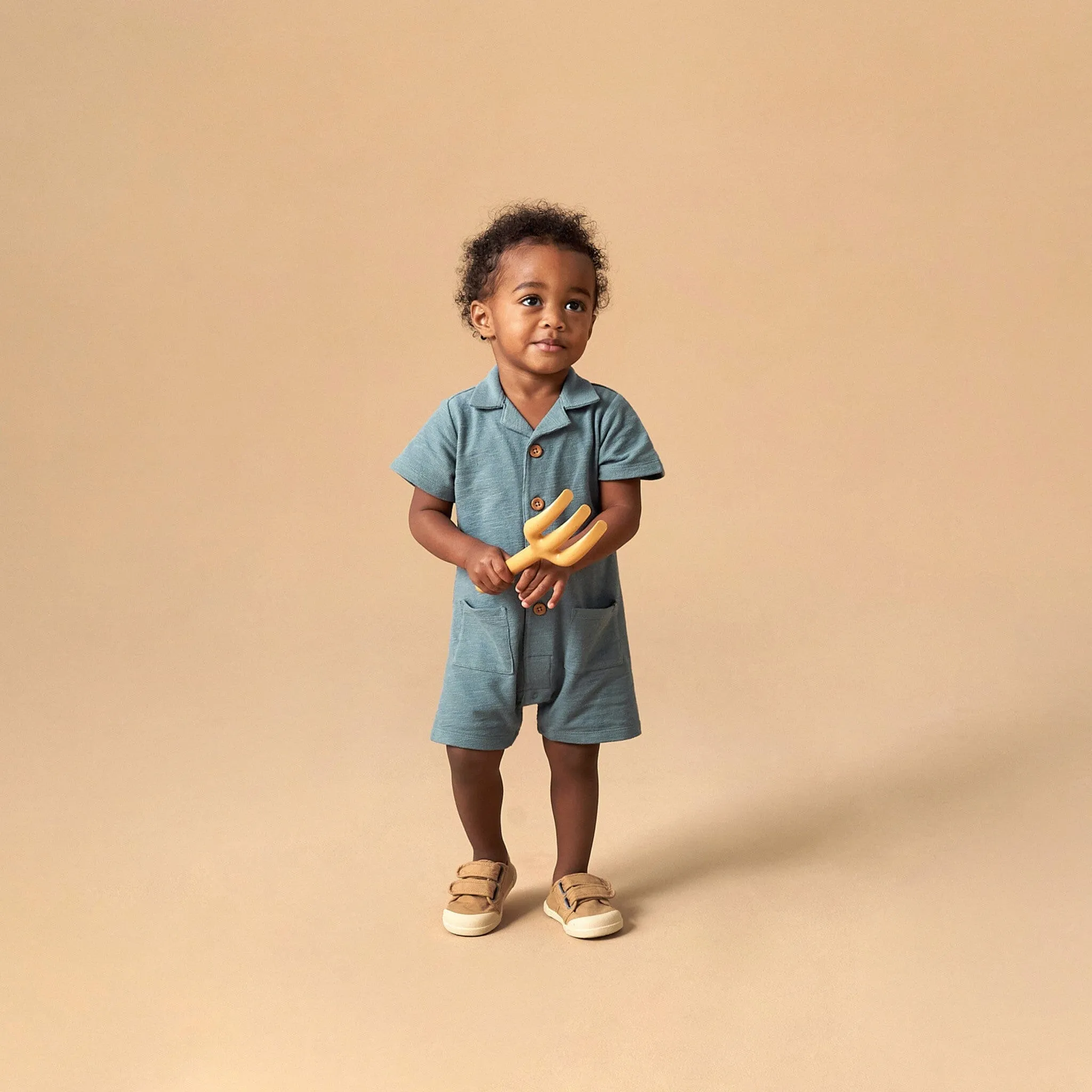 Baby Boys Teal Collared Short Sleeve Romper