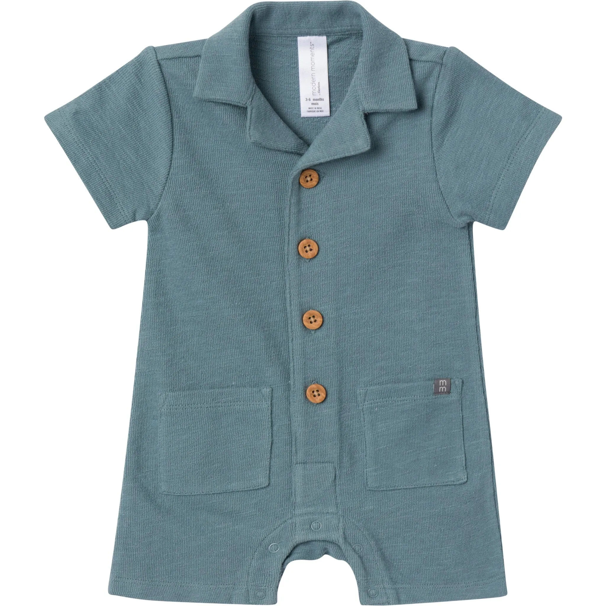 Baby Boys Teal Collared Short Sleeve Romper