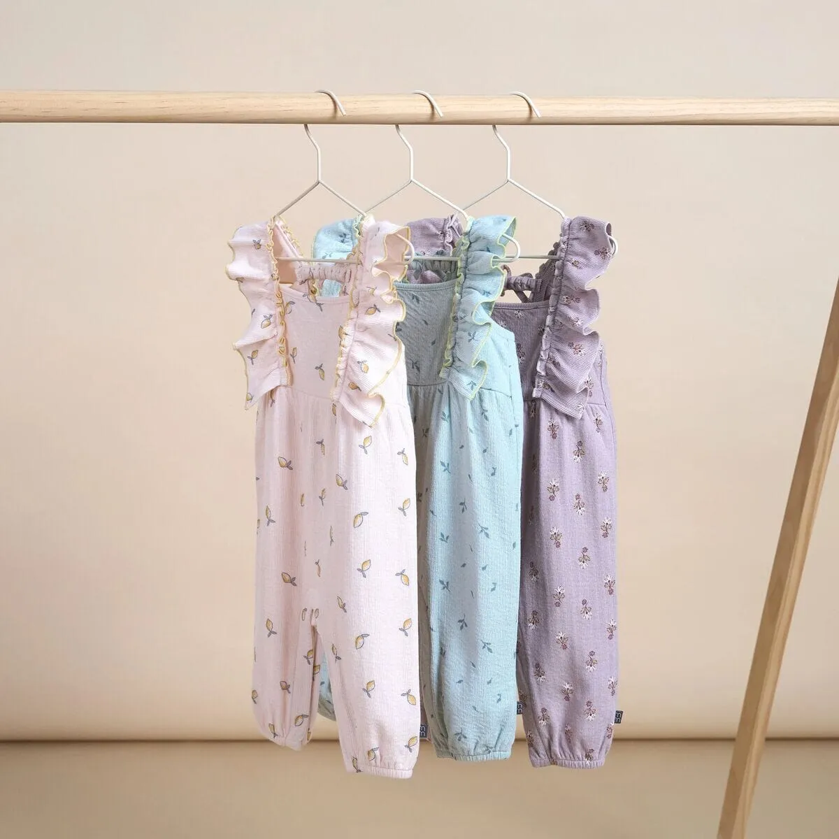 Baby Girls Rose Lemons Ruffles Long Leg Romper