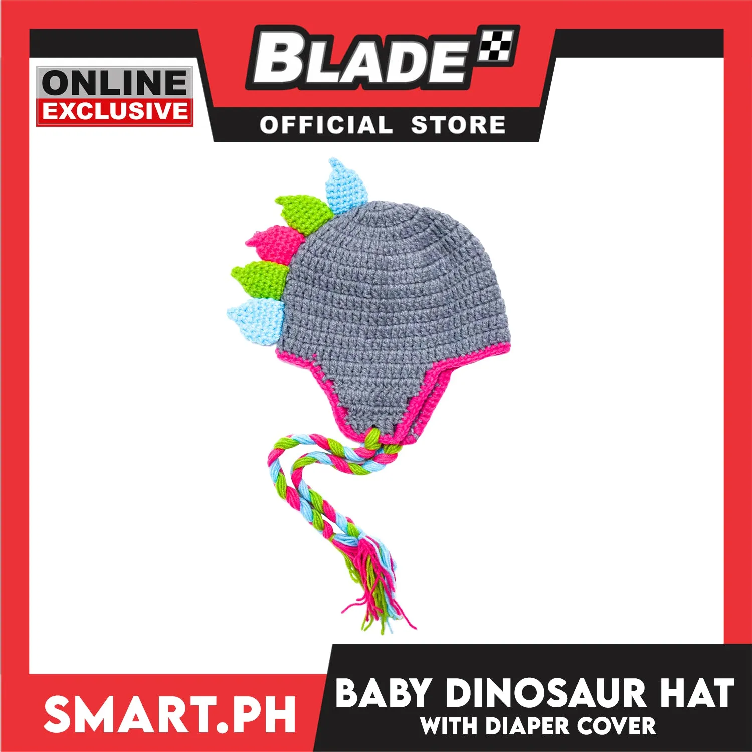 Baby Knotted Hat and Diaper Cover with Dinosaur Design (Colorful)