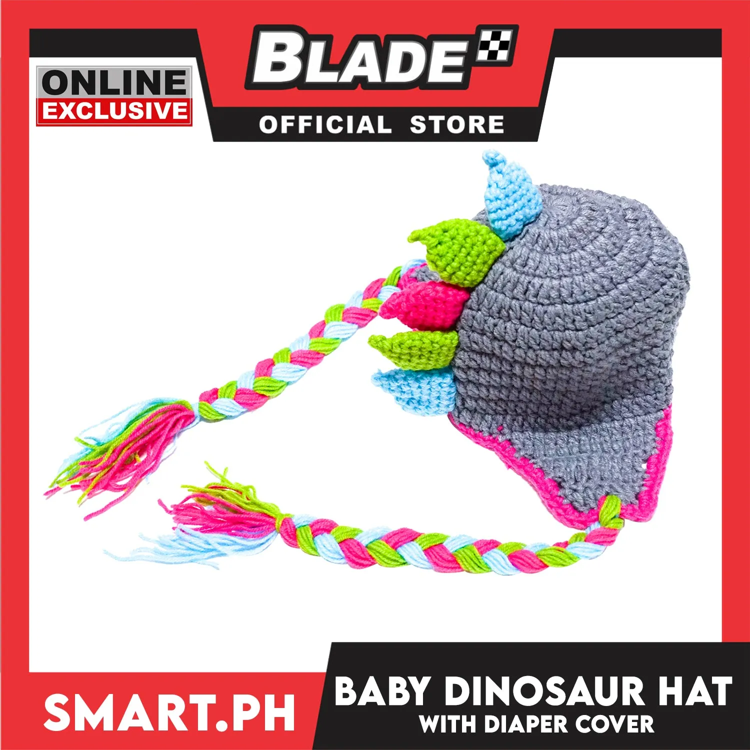 Baby Knotted Hat and Diaper Cover with Dinosaur Design (Colorful)