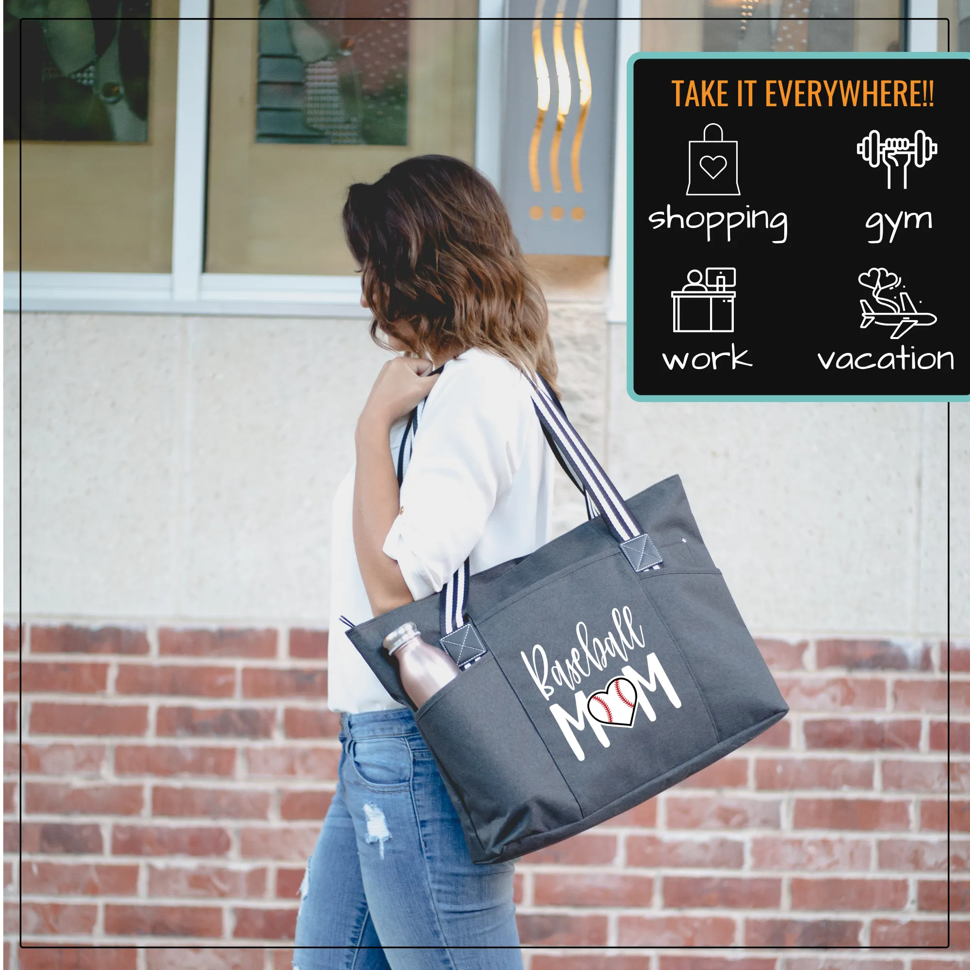 Baseball Mom Tessa Black Tote Bag for Moms