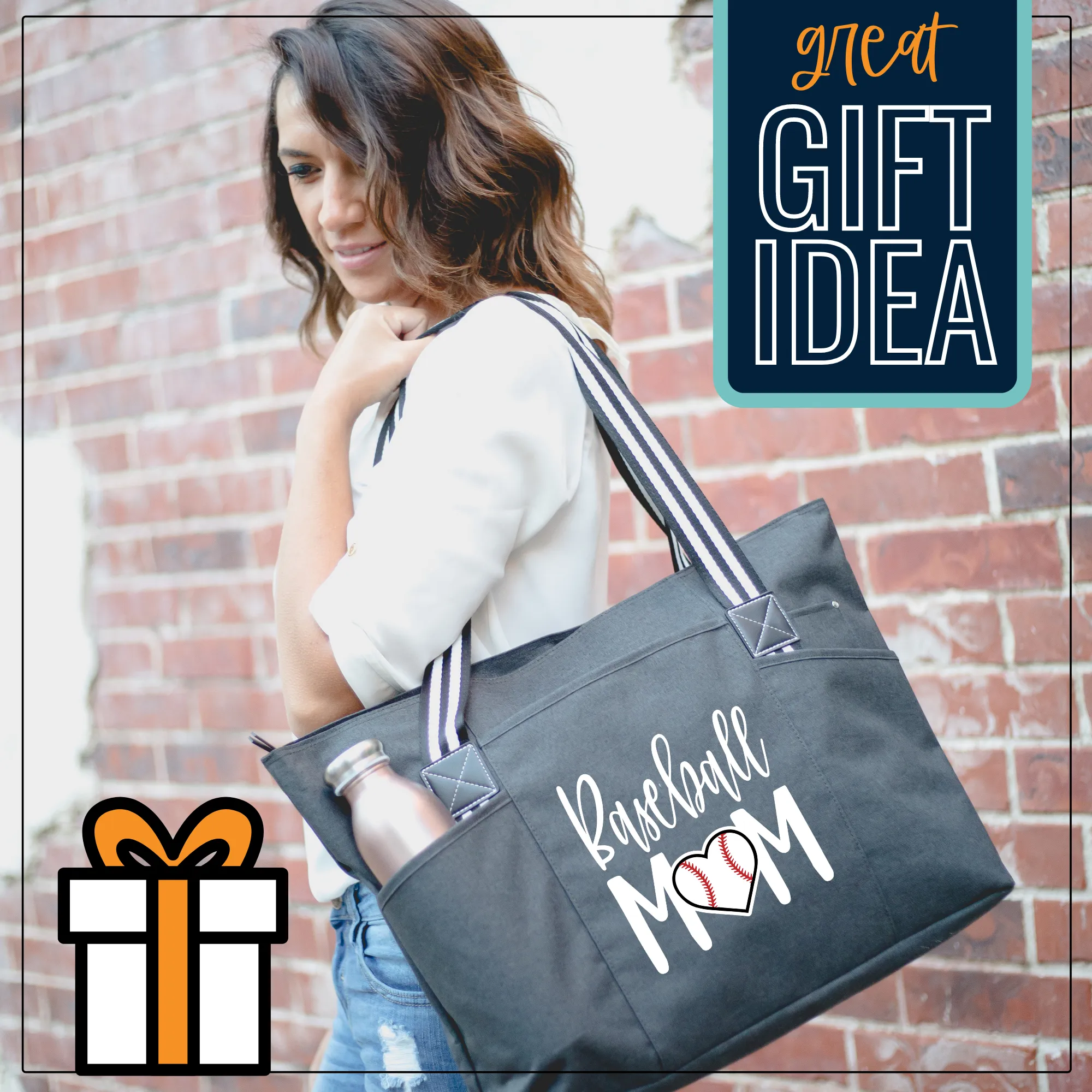Baseball Mom Tessa Black Tote Bag for Moms