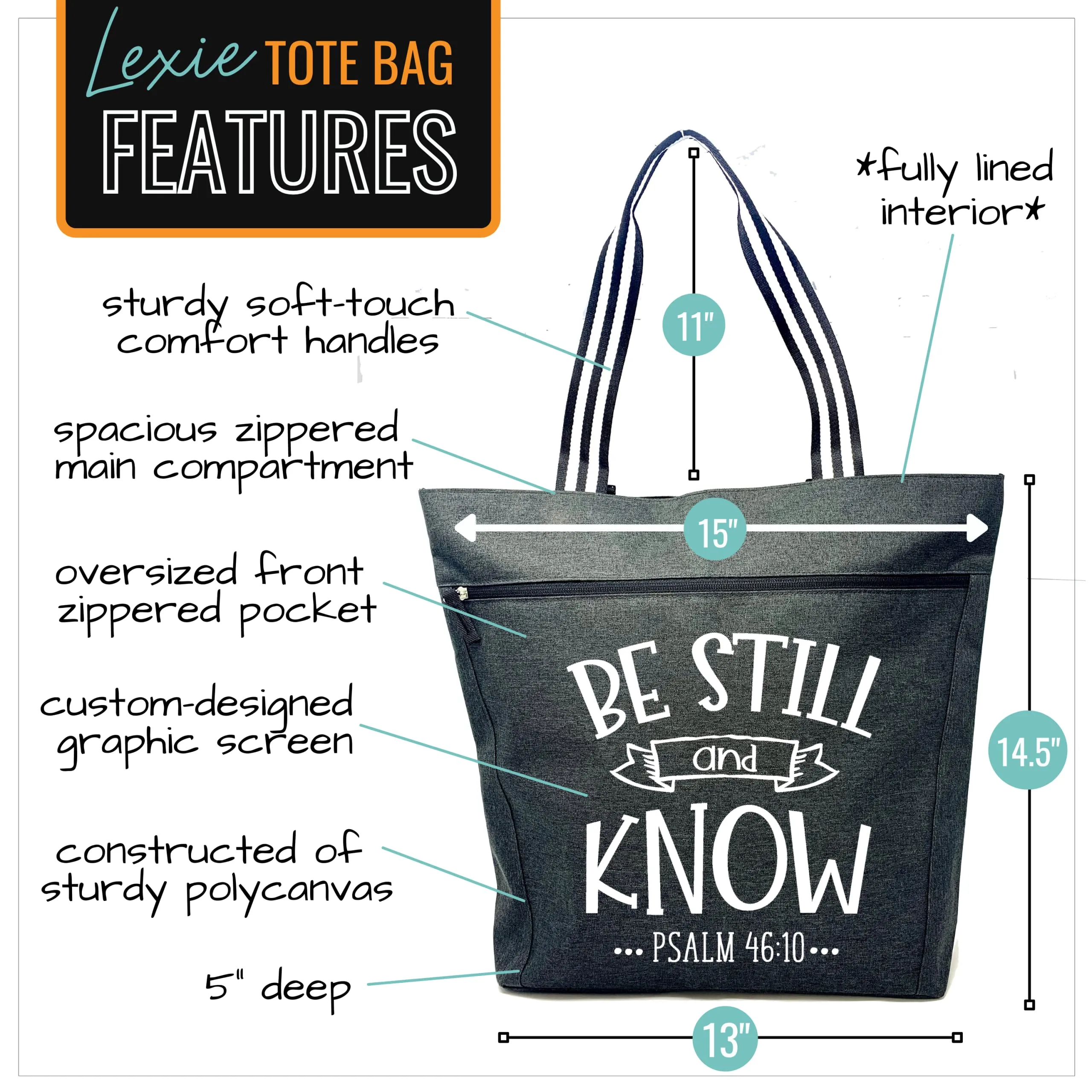 Be Still and Know Lexie Black Tote Bag