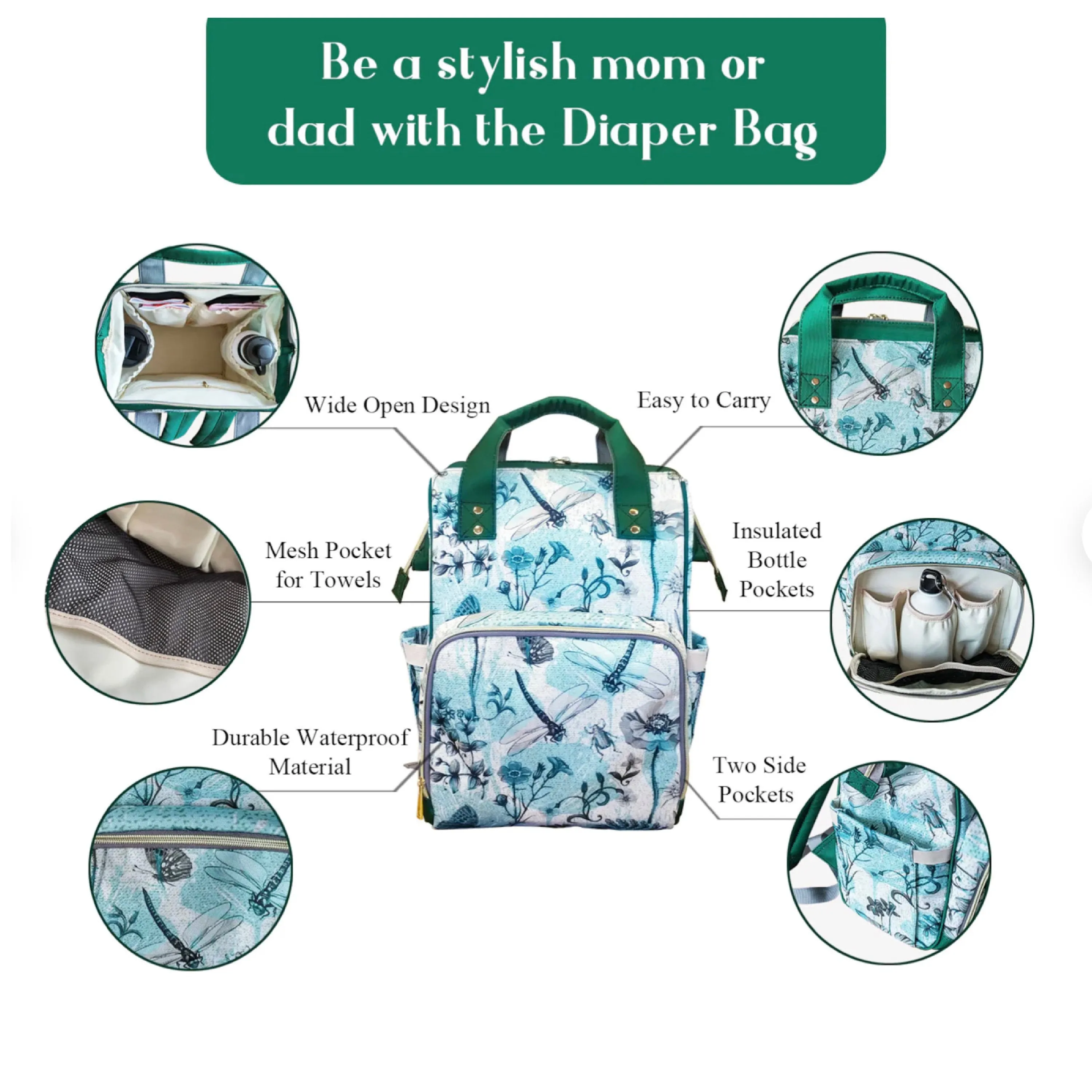 Bee Diaper Bag Backpack Celestial Witchy Goth Baby Shower Gift Idea Insulated Travel Bottle Cooler Boho Moms Dads New Parents Newborn