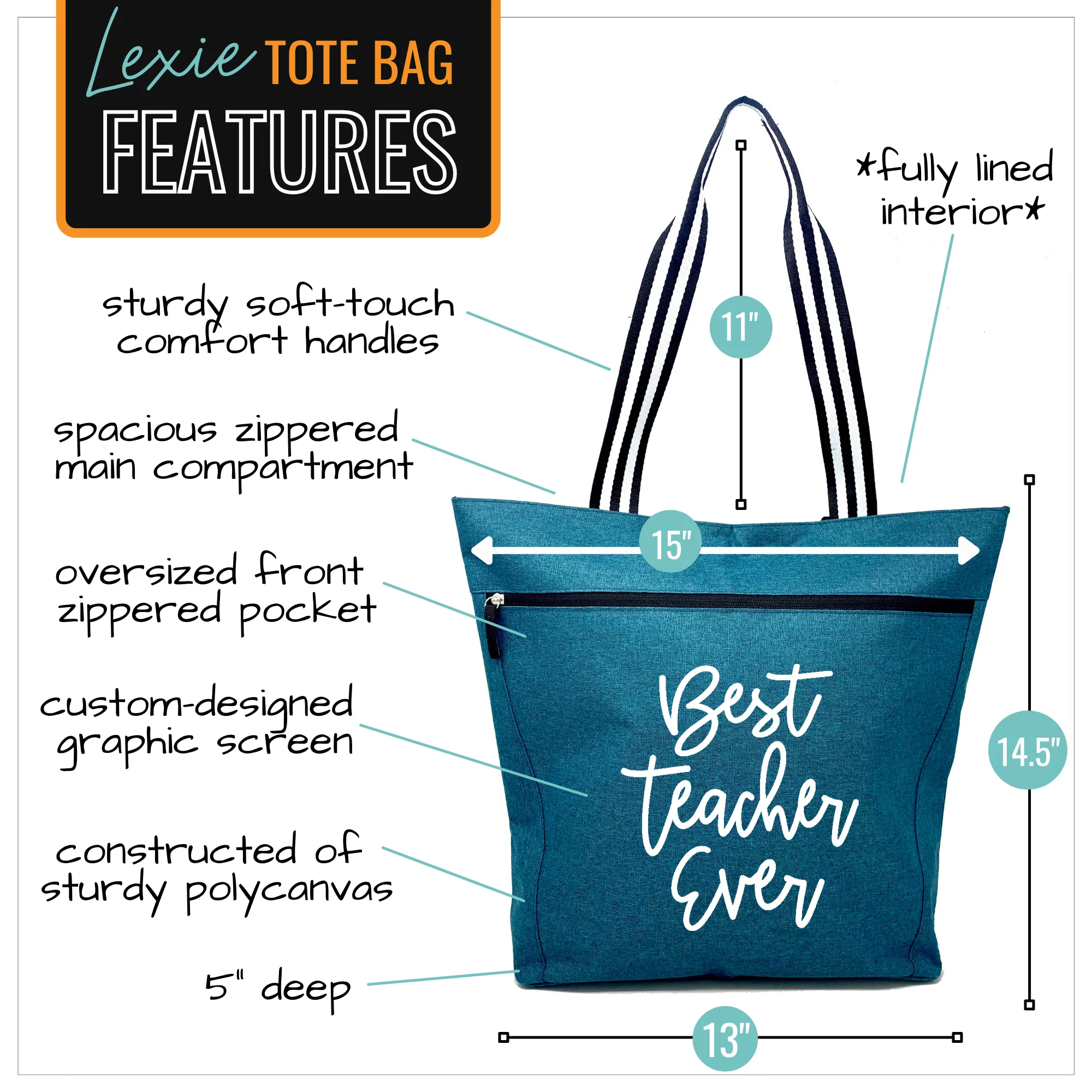 Best Teacher Ever Lexie Teal Tote Bag for Teachers
