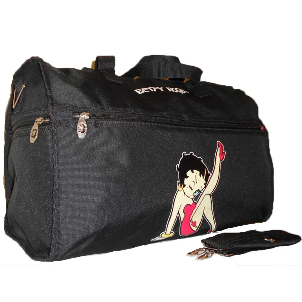 Betty Boop Black canvas Duffel Bag 19"  kick Sport travel Overnight Shoulder Pin
