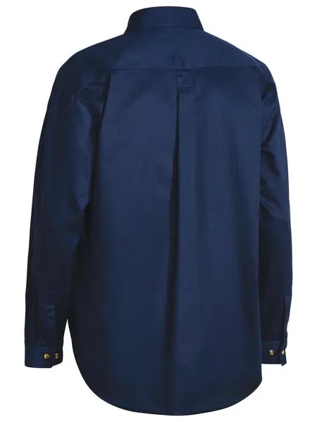 Bisley Closed Front Cotton Drill Shirt - Long Sleeve - Navy