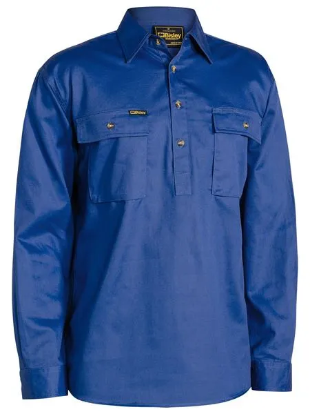 Bisley Closed Front Cotton Drill Shirt - Long Sleeve - Royal