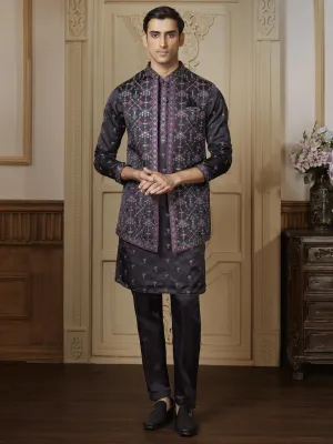 Black Indo Western with Purple ThreadWork