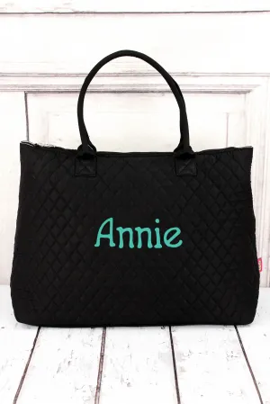 Black Quilted Large Shoulder Tote