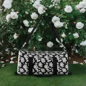 Black With White Rose Duffel Travel Bag