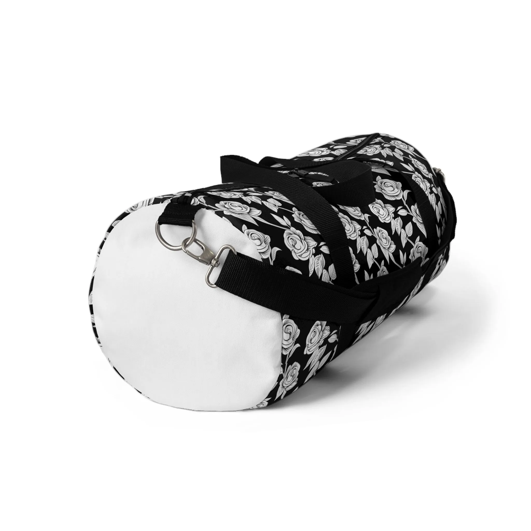 Black With White Rose Duffel Travel Bag
