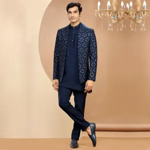Blissful Blue Asymmetrical Jodhpuri for Men