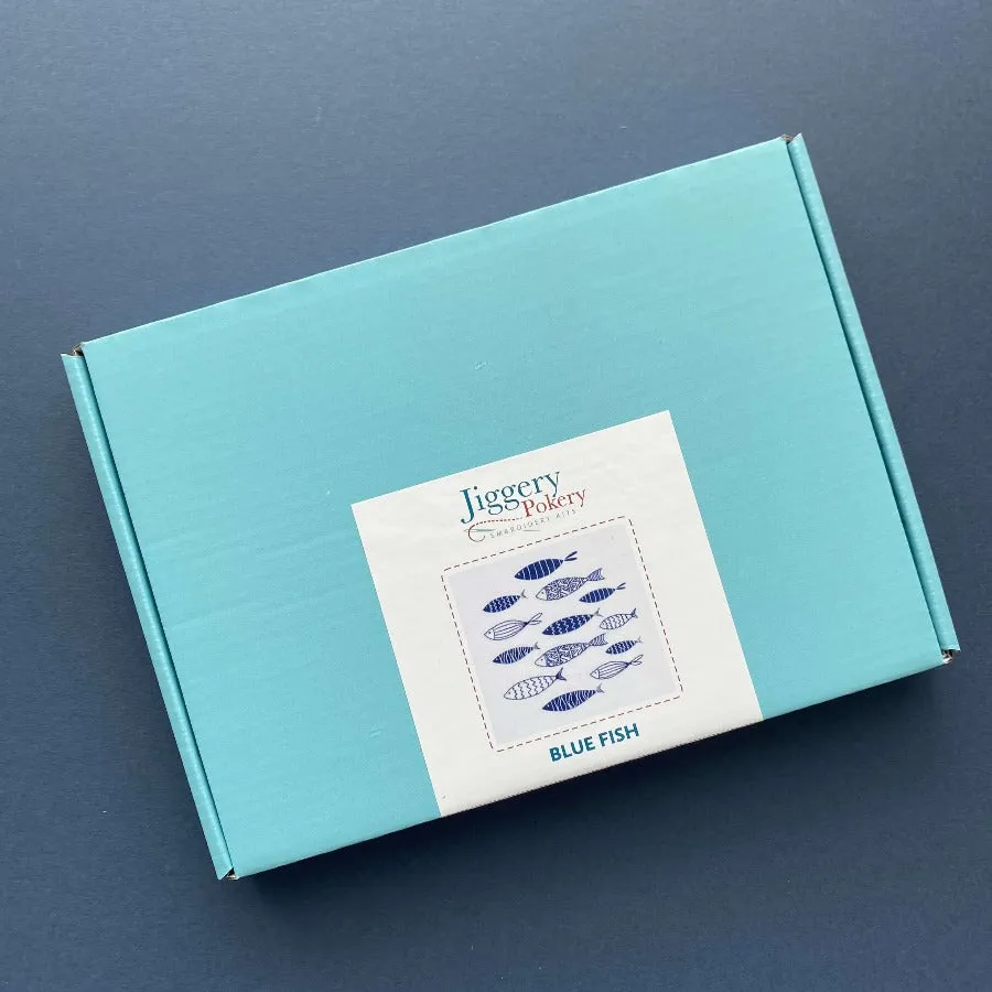 Blue fish embroidery kit